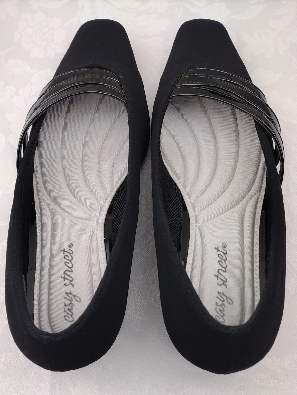 Easy Street Black Quality Man Made Materials Square Toe Block Heel Slip On Pumps